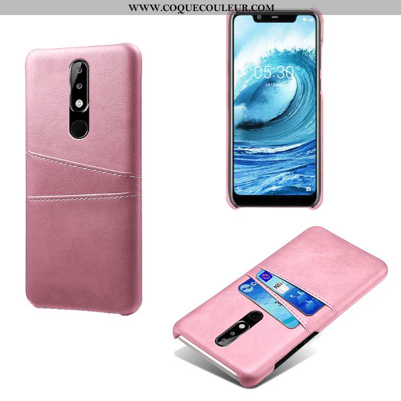 Coque Nokia 5.1 Plus Protection Carte, Housse Nokia 5.1 Plus Cuir Incassable Rose