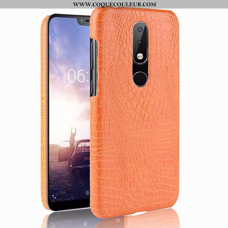 Housse Nokia 5.1 Plus Modèle Fleurie Coque Étui, Étui Nokia 5.1 Plus Protection Crocodile Orange