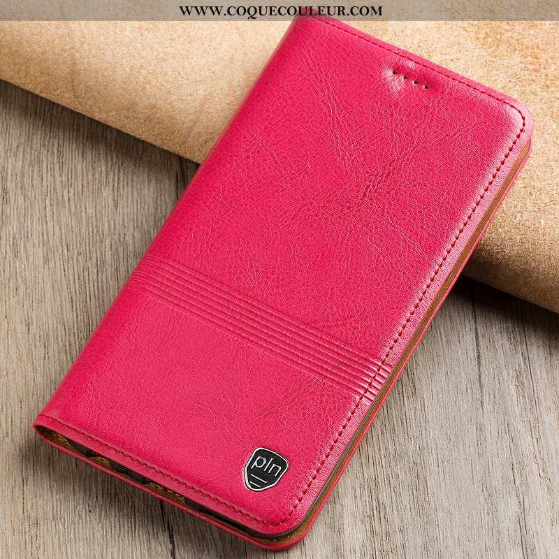 Étui Nokia 5.1 Plus Cuir Véritable Téléphone Portable Étui, Coque Nokia 5.1 Plus Cuir Rouge Rose