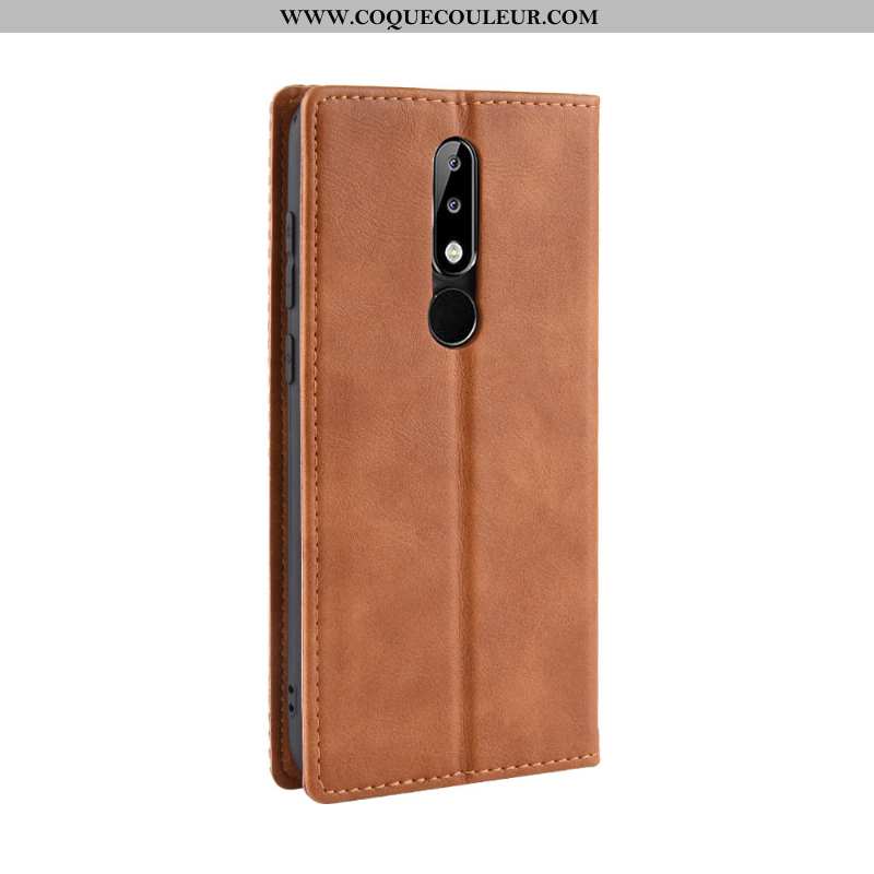 Housse Nokia 5.1 Plus Vintage Étui Marron, Nokia 5.1 Plus Cuir Modèle Fleurie Marron