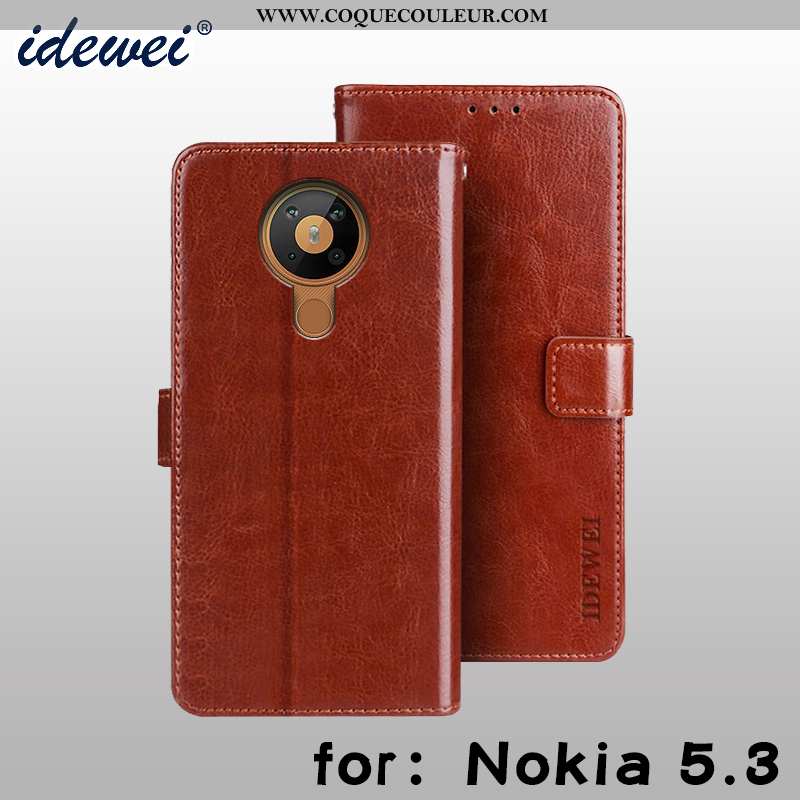 Housse Nokia 5.3 Portefeuille Protection, Étui Nokia 5.3 Cuir Téléphone Portable Marron