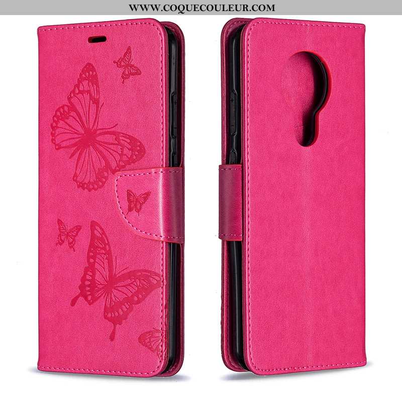 Étui Nokia 5.3 Ornements Suspendus Téléphone Portable Cuir, Coque Nokia 5.3 Gaufrage Papillon Rouge