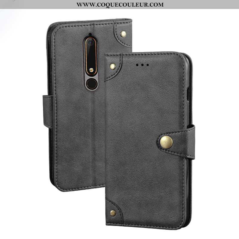 Coque Nokia 6.1 Cuir Étui Coque, Housse Nokia 6.1 Protection Portefeuille Khaki