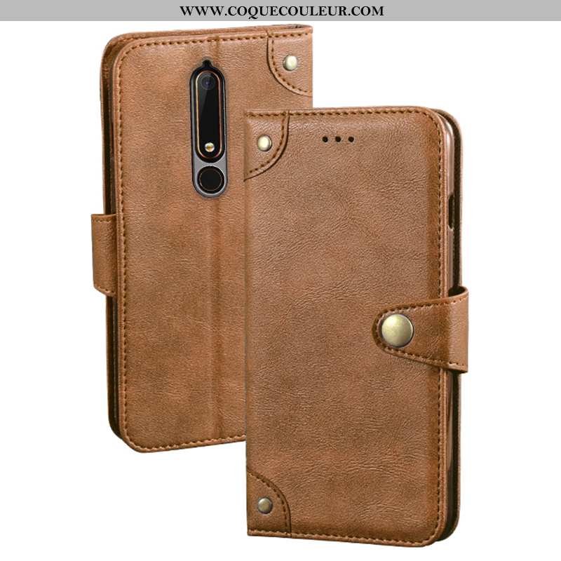 Coque Nokia 6.1 Cuir Étui Coque, Housse Nokia 6.1 Protection Portefeuille Khaki