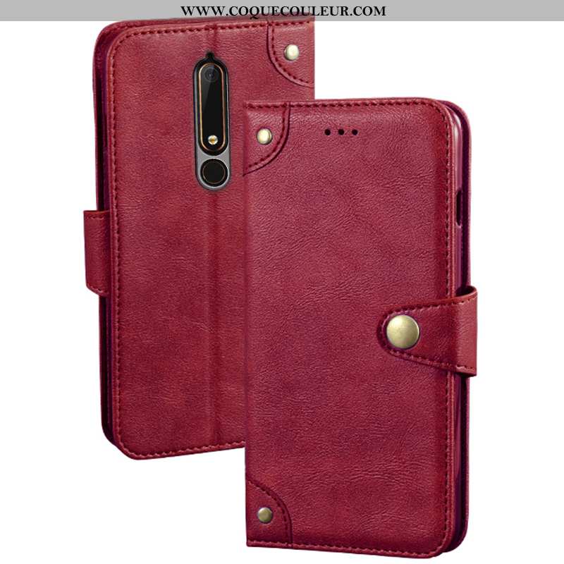 Étui Nokia 6.1 Protection Portefeuille Support, Coque Nokia 6.1 Créatif Rouge