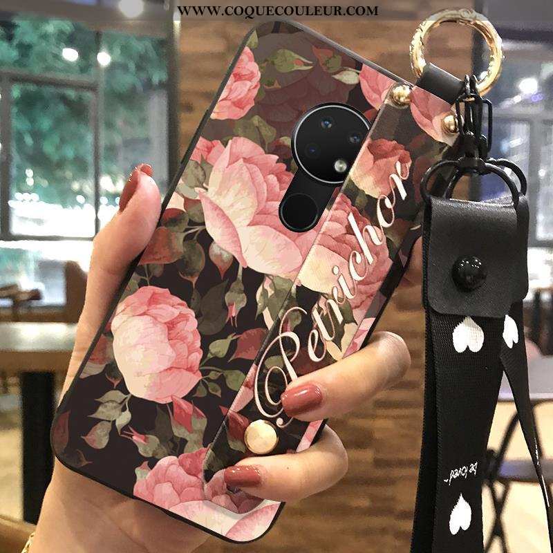 Coque Nokia 6.2 Ornements Suspendus Protection Fleur, Housse Nokia 6.2 Créatif Support Rose