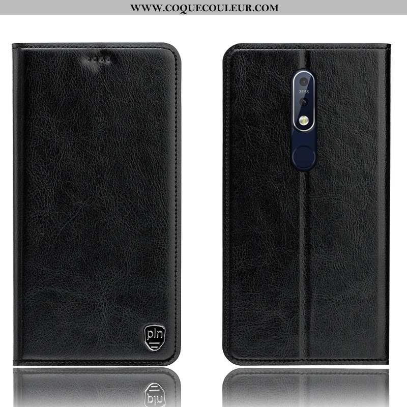 Étui Nokia 7.1 Cuir Véritable Coque Téléphone Portable, Nokia 7.1 Modèle Fleurie Bleu Foncé