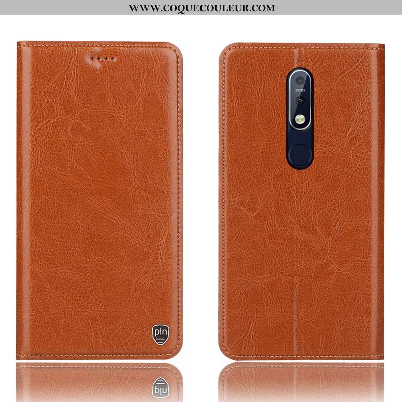 Étui Nokia 7.1 Cuir Véritable Coque Téléphone Portable, Nokia 7.1 Modèle Fleurie Bleu Foncé