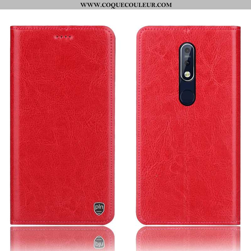 Étui Nokia 7.1 Cuir Véritable Coque Téléphone Portable, Nokia 7.1 Modèle Fleurie Bleu Foncé