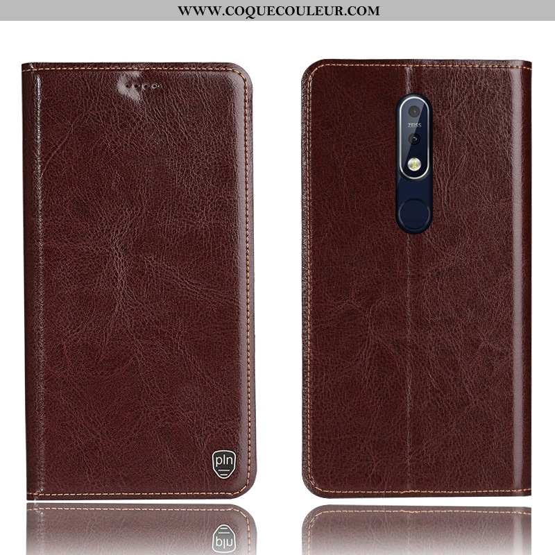 Étui Nokia 7.1 Cuir Véritable Coque Téléphone Portable, Nokia 7.1 Modèle Fleurie Bleu Foncé