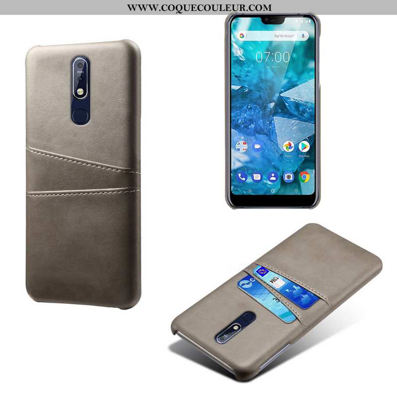 Coque Nokia 7.1 Cuir Qualité Business, Housse Nokia 7.1 Protection Personnalité Gris