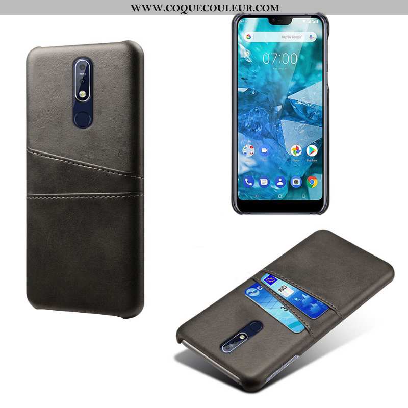 Coque Nokia 7.1 Cuir Qualité Business, Housse Nokia 7.1 Protection Personnalité Gris