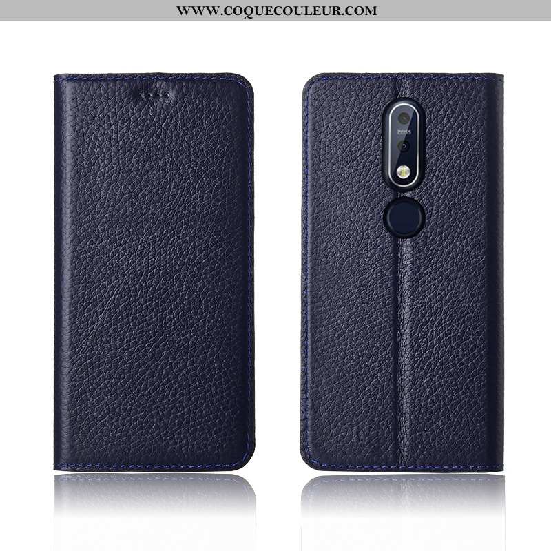 Housse Nokia 7.1 Silicone Fluide Doux Clamshell, Étui Nokia 7.1 Protection Cuir Marron