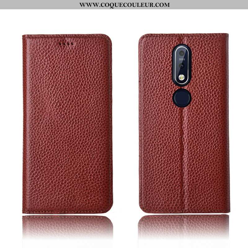 Housse Nokia 7.1 Silicone Fluide Doux Clamshell, Étui Nokia 7.1 Protection Cuir Marron