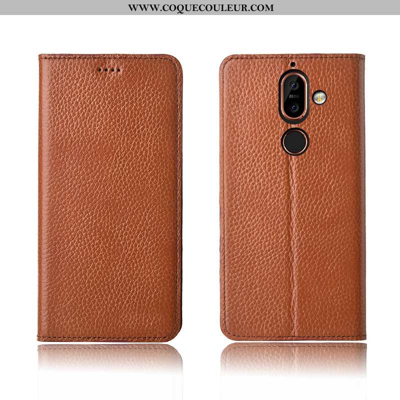 Coque Nokia 7 Plus Fluide Doux Cuir Housse, Housse Nokia 7 Plus Silicone Marron