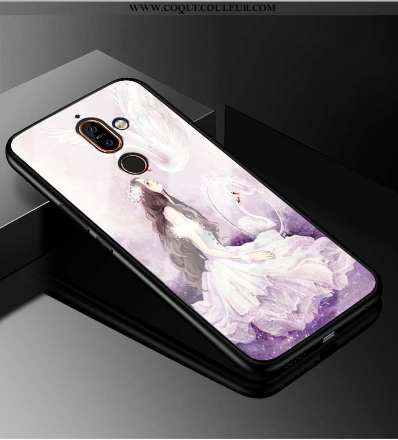 Housse Nokia 7 Plus Verre Incassable Téléphone Portable, Étui Nokia 7 Plus Personnalité Noir