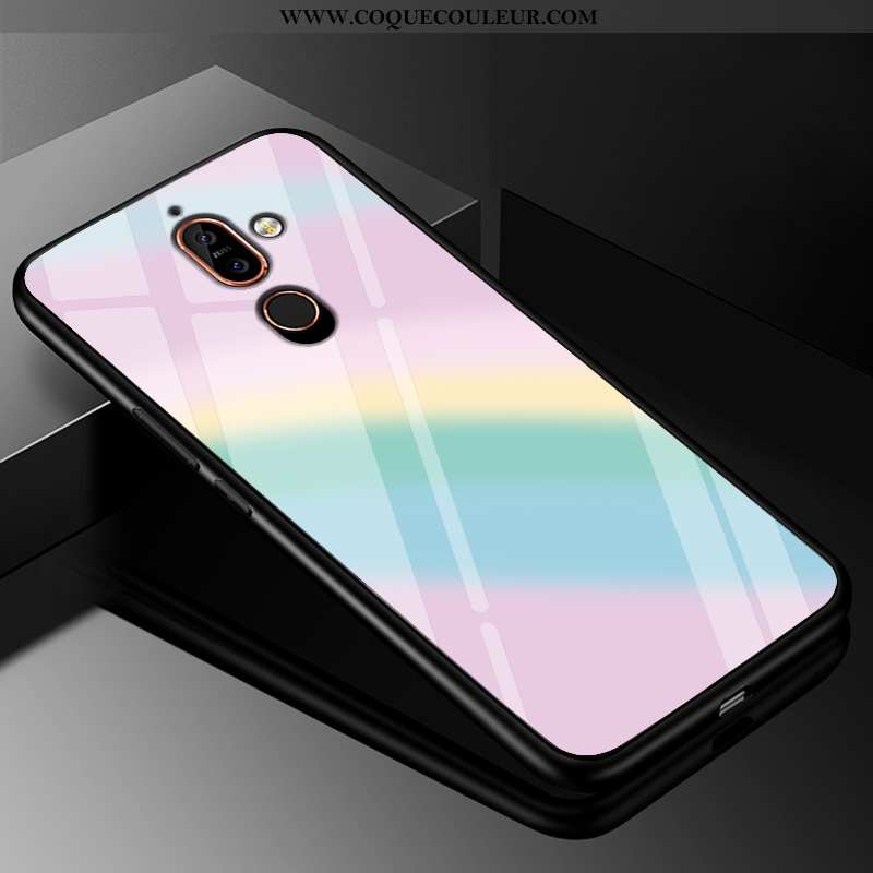 Housse Nokia 7 Plus Verre Protection Étui, Étui Nokia 7 Plus Personnalité Dégradé Coloré