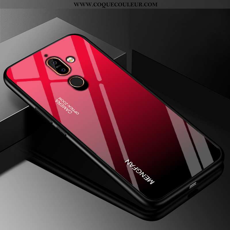 Housse Nokia 7 Plus Verre Protection Étui, Étui Nokia 7 Plus Personnalité Dégradé Coloré