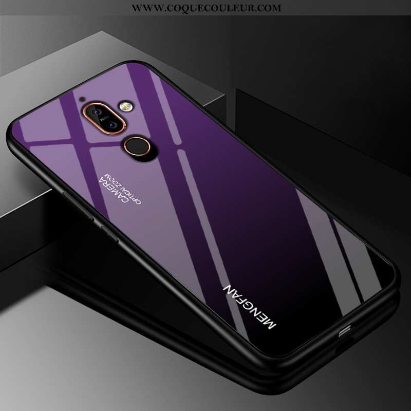 Housse Nokia 7 Plus Verre Protection Étui, Étui Nokia 7 Plus Personnalité Dégradé Coloré