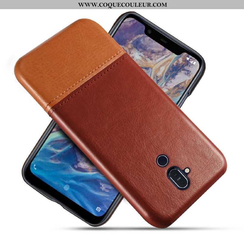 Housse Nokia 8.1 Protection Téléphone Portable Cuir, Étui Nokia 8.1 Personnalité Coque Marron