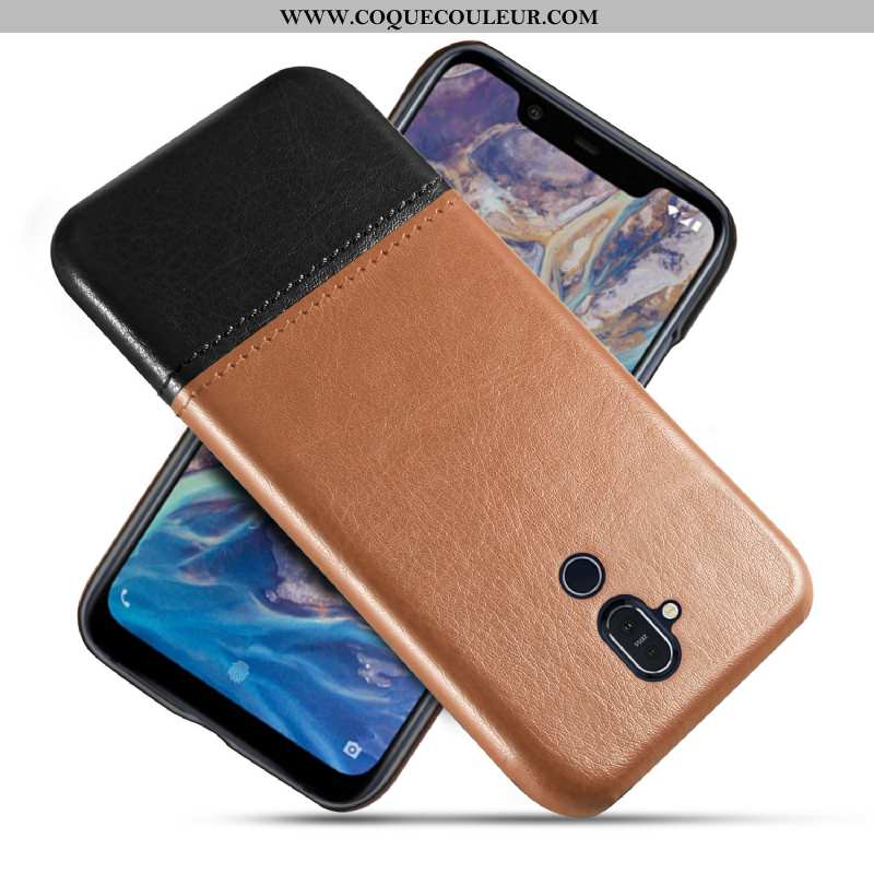 Housse Nokia 8.1 Protection Téléphone Portable Cuir, Étui Nokia 8.1 Personnalité Coque Marron