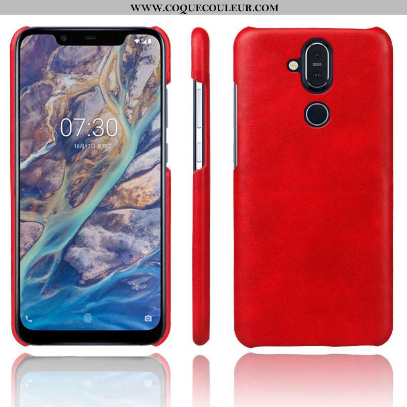 Coque Nokia 8.1 Protection Rouge Coque, Housse Nokia 8.1 Cuir Téléphone Portable