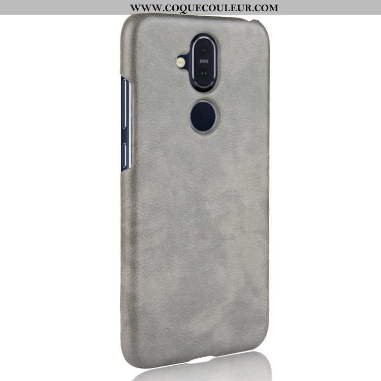 Étui Nokia 8.1 Cuir Protection Gris, Coque Nokia 8.1 Modèle Fleurie Difficile Gris