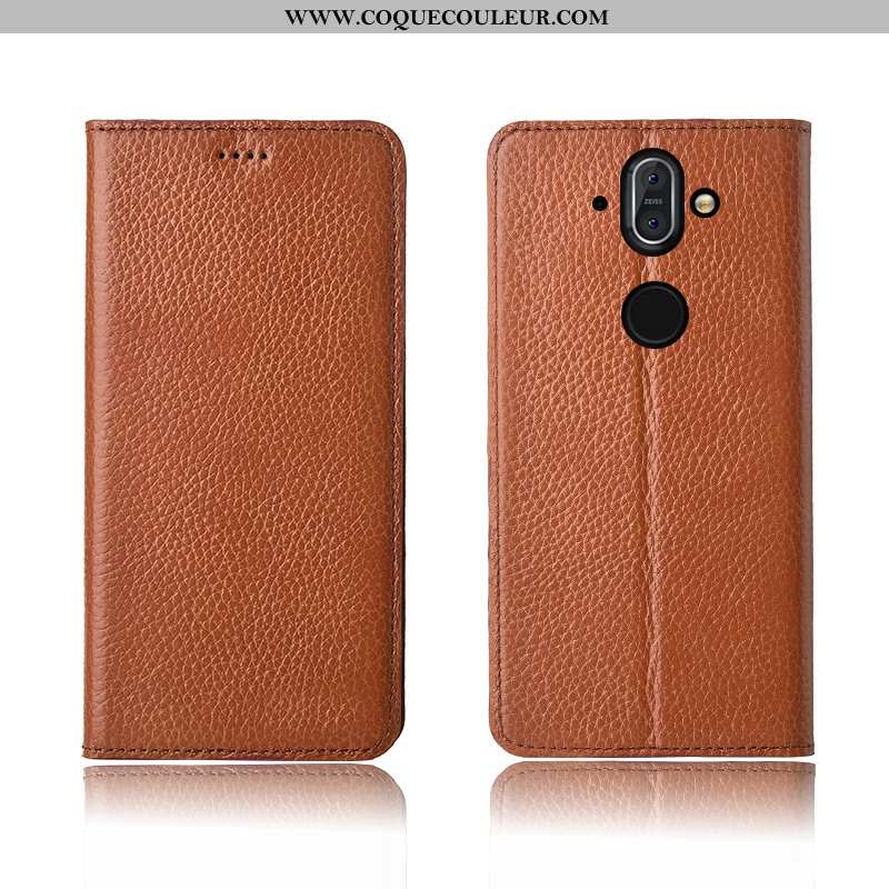 Coque Nokia 8 Sirocco Fluide Doux Haute, Housse Nokia 8 Sirocco Silicone Cuir Véritable Marron