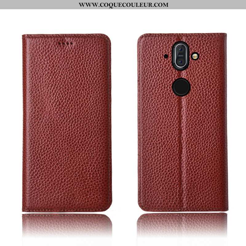 Coque Nokia 8 Sirocco Fluide Doux Haute, Housse Nokia 8 Sirocco Silicone Cuir Véritable Marron