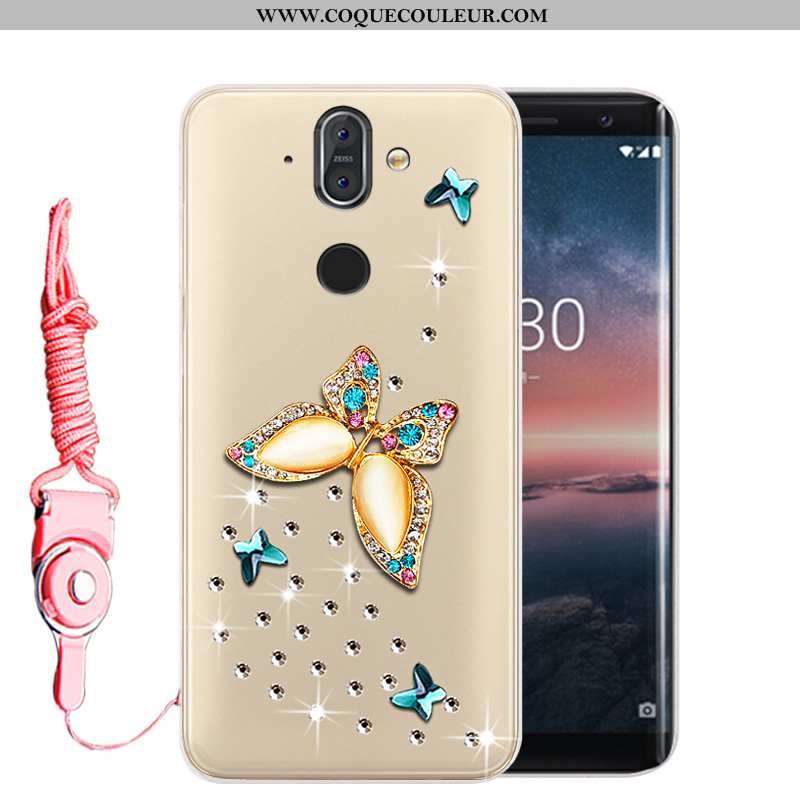 Housse Nokia 8 Sirocco Fluide Doux Étui Incassable, Nokia 8 Sirocco Protection Strass Doré