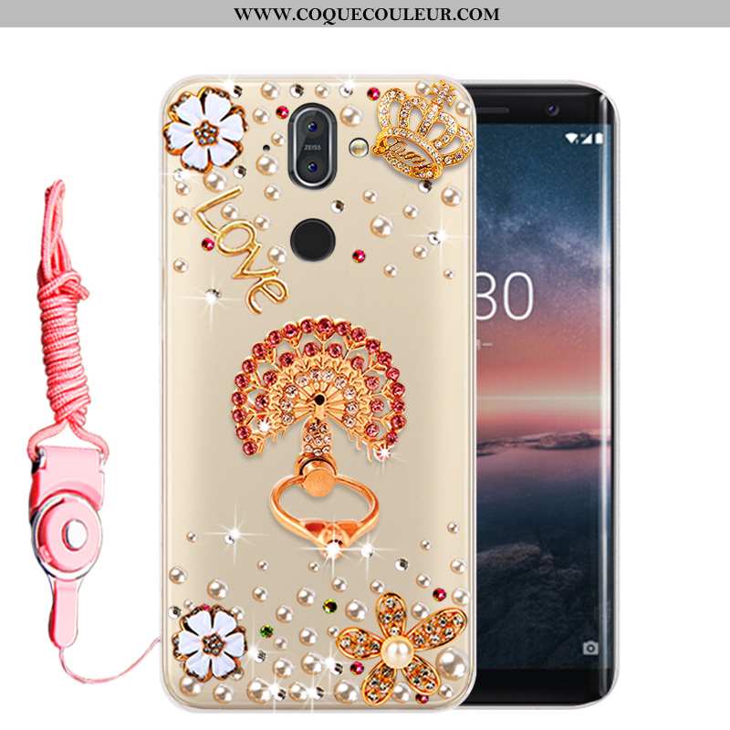 Housse Nokia 8 Sirocco Fluide Doux Étui Incassable, Nokia 8 Sirocco Protection Strass Doré