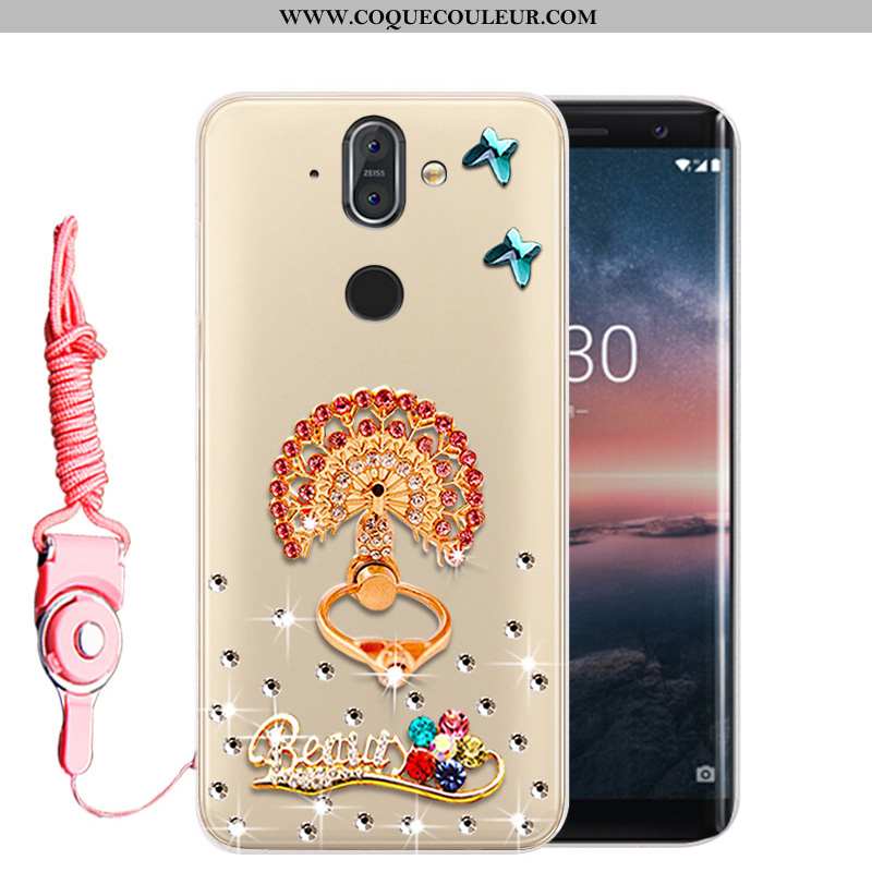 Housse Nokia 8 Sirocco Fluide Doux Étui Incassable, Nokia 8 Sirocco Protection Strass Doré