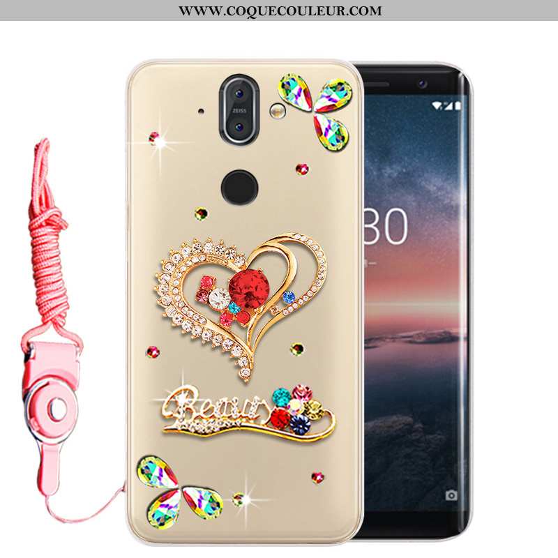 Housse Nokia 8 Sirocco Fluide Doux Étui Incassable, Nokia 8 Sirocco Protection Strass Doré