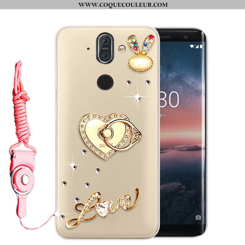 Housse Nokia 8 Sirocco Fluide Doux Étui Incassable, Nokia 8 Sirocco Protection Strass Doré