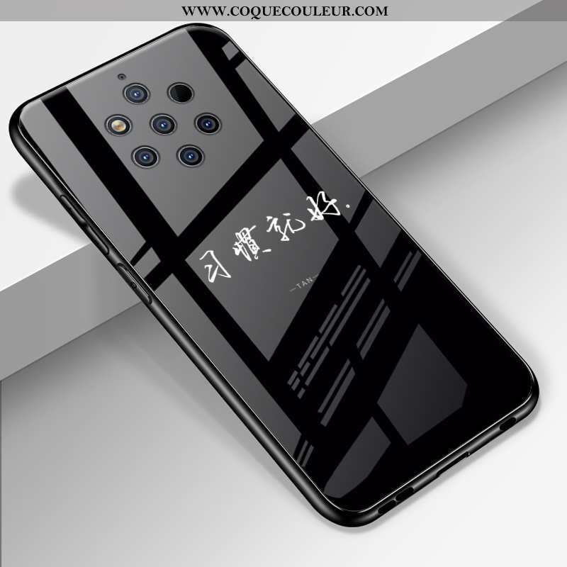 Housse Nokia 9 Pureview Verre Miroir Protection, Étui Nokia 9 Pureview Personnalité Fluide Doux Noir