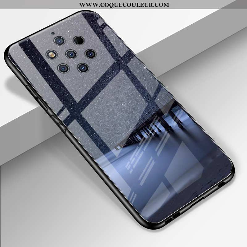 Housse Nokia 9 Pureview Verre Miroir Protection, Étui Nokia 9 Pureview Personnalité Fluide Doux Noir