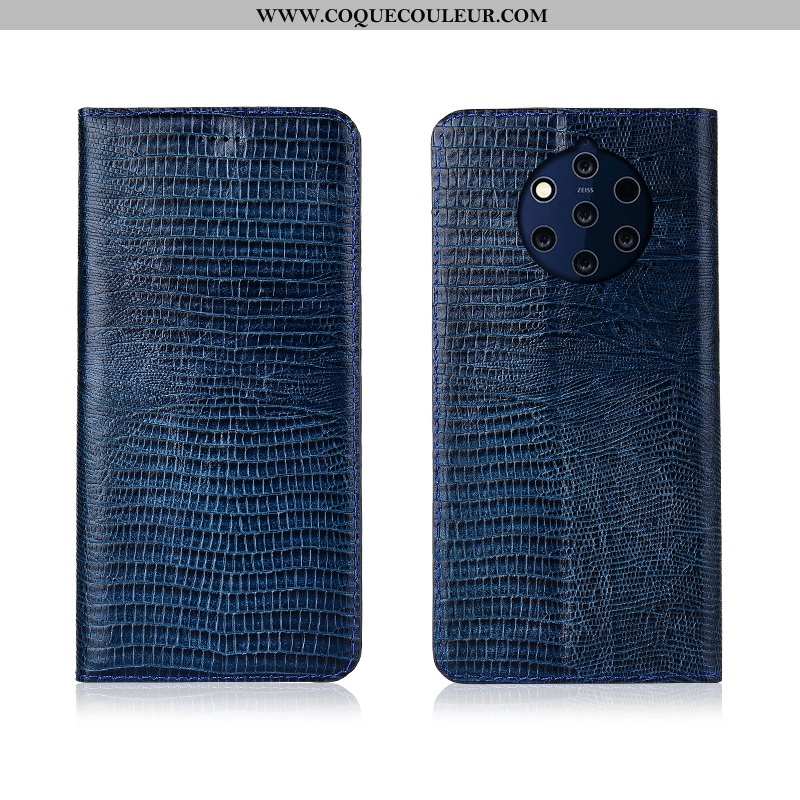 Étui Nokia 9 Pureview Protection Bleu Marin, Coque Nokia 9 Pureview Cuir Véritable Silicone Bleu Fon