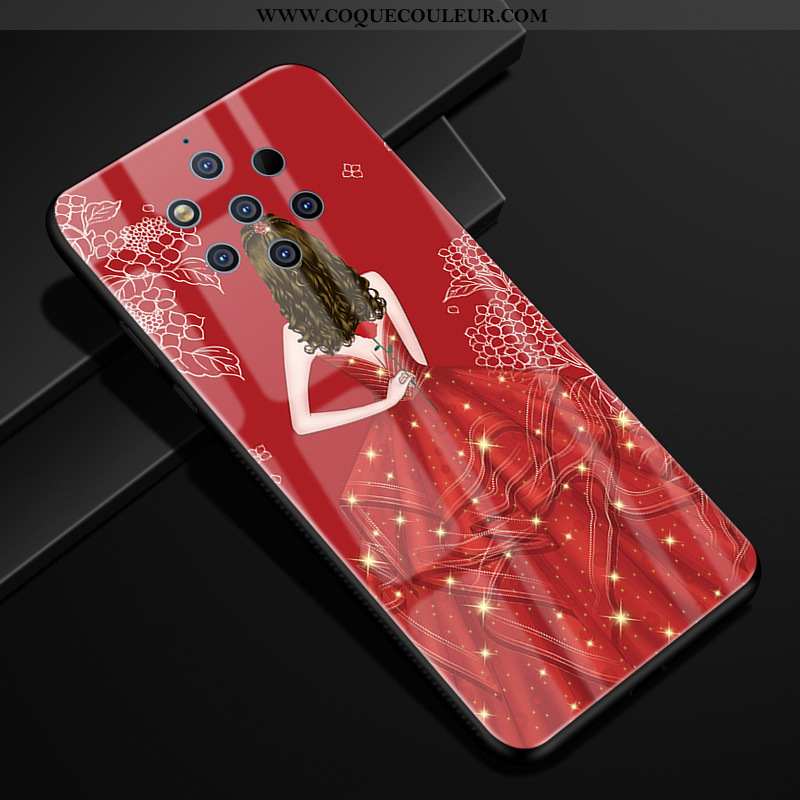 Housse Nokia 9 Pureview Verre Coque Étui, Étui Nokia 9 Pureview Créatif Téléphone Portable Rouge