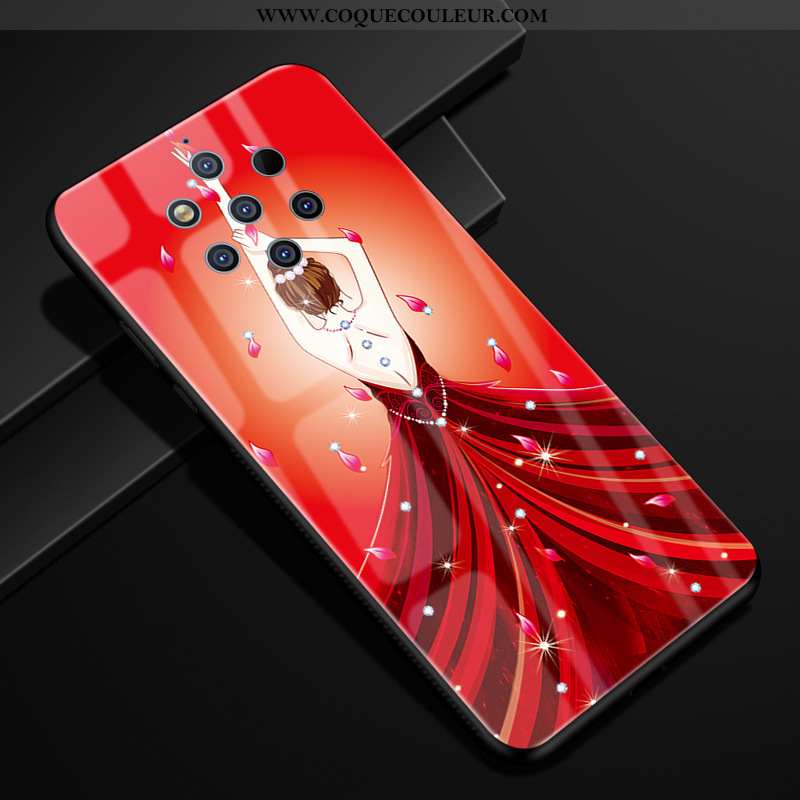 Housse Nokia 9 Pureview Verre Coque Étui, Étui Nokia 9 Pureview Créatif Téléphone Portable Rouge