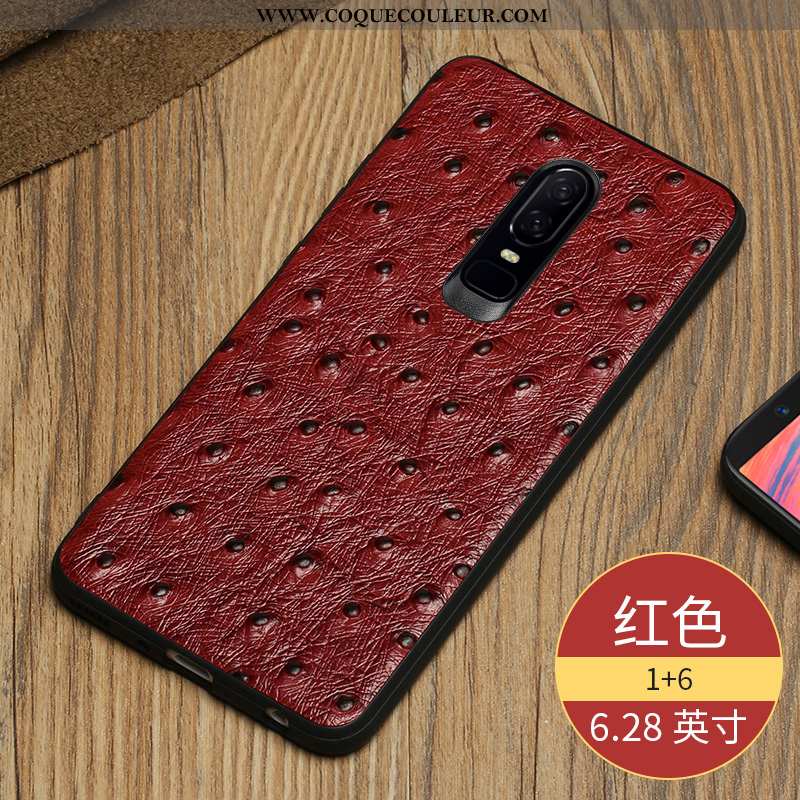 Étui Oneplus 6 Créatif Tendance Rouge, Coque Oneplus 6 Cuir Véritable Rouge