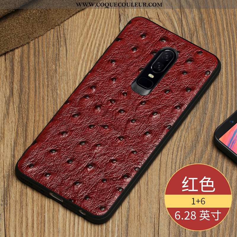 Étui Oneplus 6 Créatif Tendance Rouge, Coque Oneplus 6 Cuir Véritable Rouge