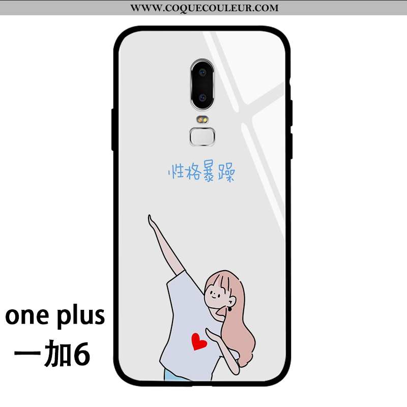 Étui Oneplus 6 Personnalité Verre Étui, Coque Oneplus 6 Créatif Téléphone Portable Blanche