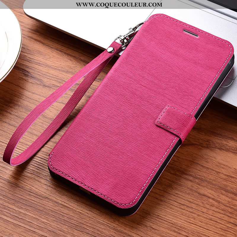 Étui Oneplus 6 Protection Cuir Rouge, Coque Oneplus 6 Portefeuille Tout Compris Rose