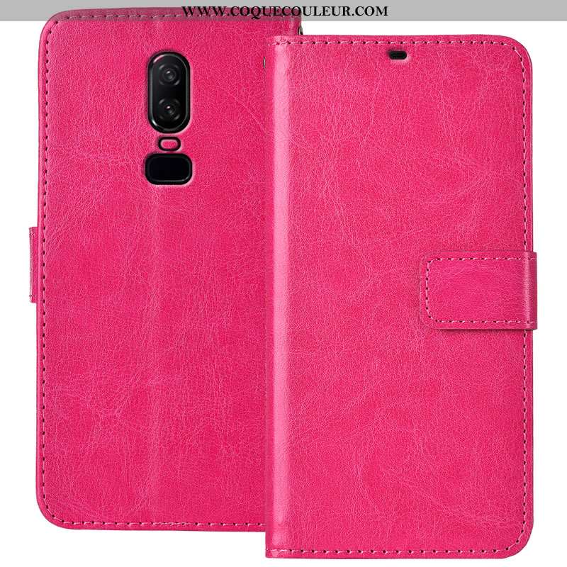 Étui Oneplus 6 Protection Cuir Rouge, Coque Oneplus 6 Portefeuille Tout Compris Rose