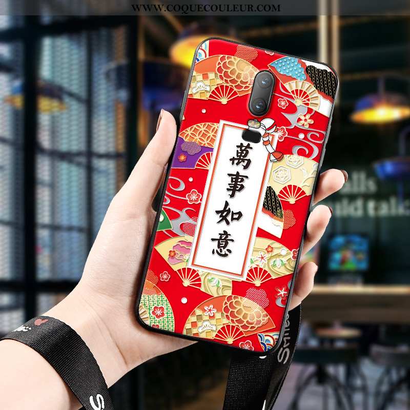 Housse Oneplus 6 Protection Téléphone Portable Art, Étui Oneplus 6 Gaufrage Rouge