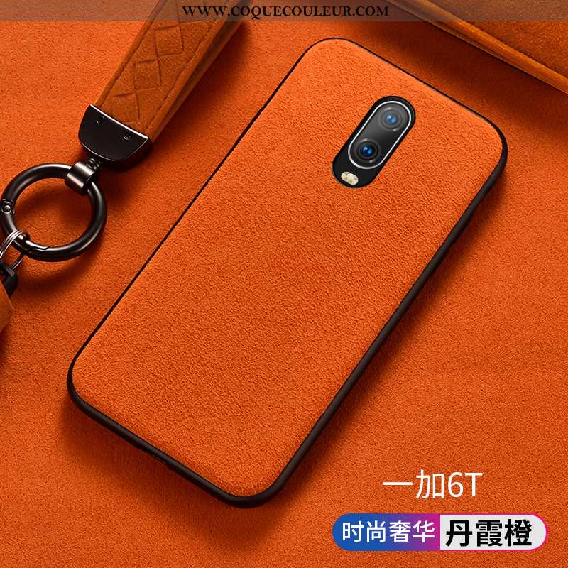 Étui Oneplus 6t Créatif Incassable Protection, Coque Oneplus 6t Fluide Doux Business Orange