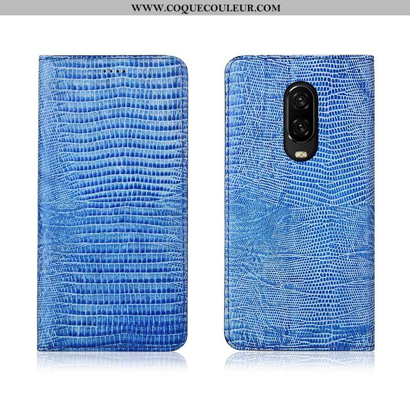 Étui Oneplus 6t Cuir Tout Compris, Coque Oneplus 6t Fluide Doux Protection Véritable Bleu