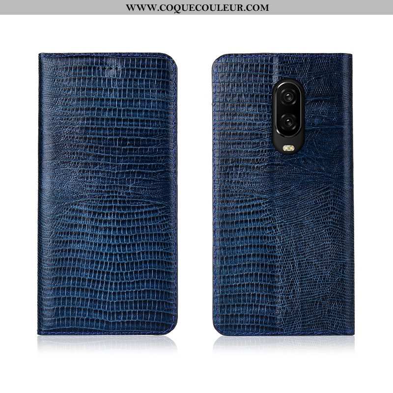 Étui Oneplus 6t Cuir Tout Compris, Coque Oneplus 6t Fluide Doux Protection Véritable Bleu