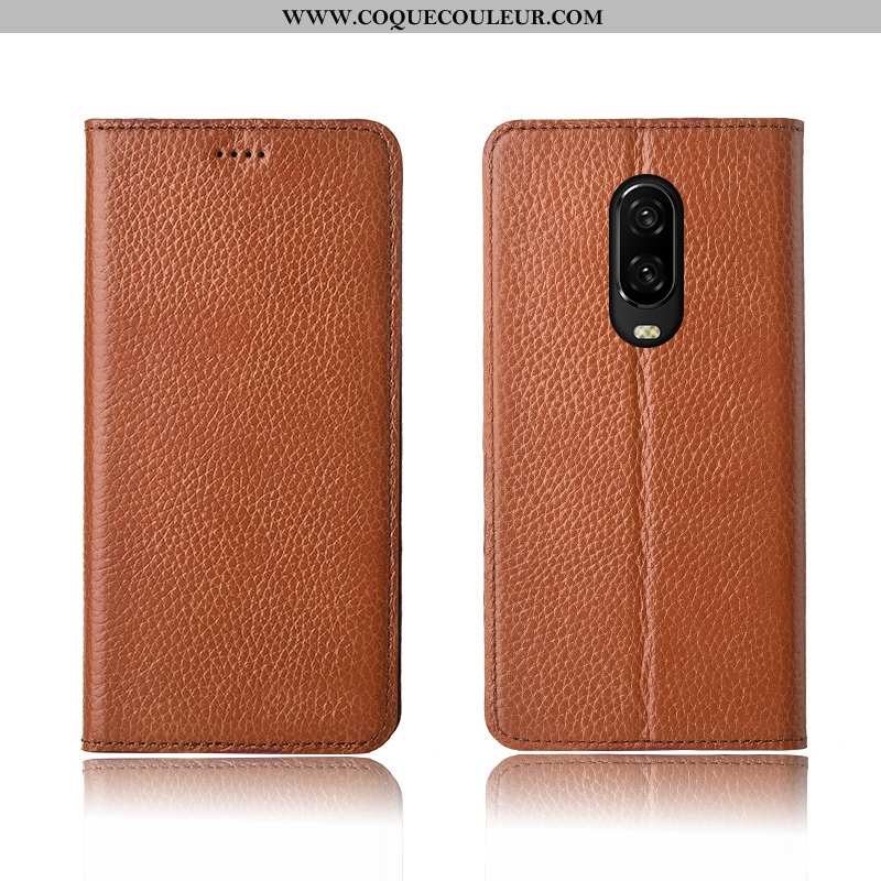 Étui Oneplus 6t Protection Téléphone Portable Coque, Coque Oneplus 6t Cuir Véritable Clamshell Khaki