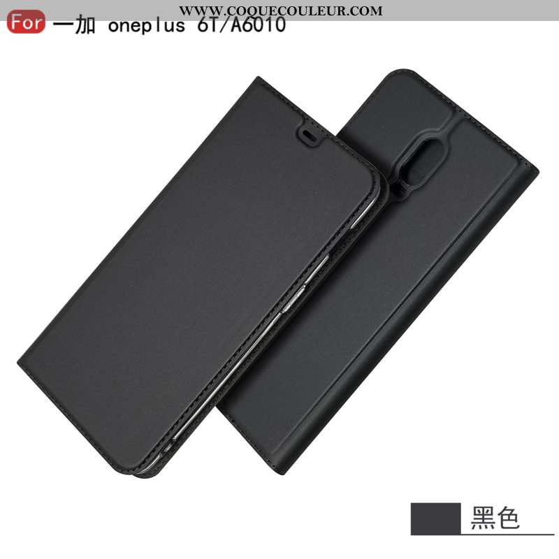 Housse Oneplus 6t Cuir Carte Support, Étui Oneplus 6t Protection Noir